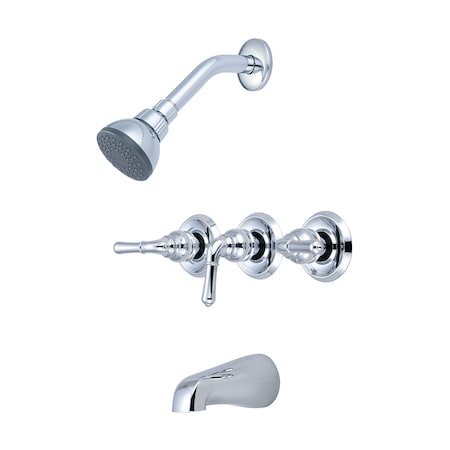 Olympia Faucets Three Handle Tub/Shower Set, IPS, Wallmount, Polished Chrome P-3230